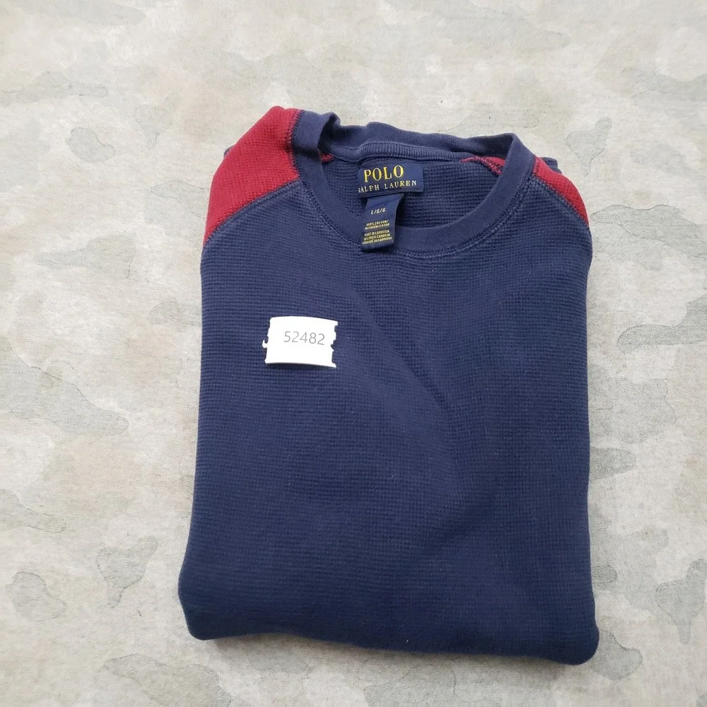 Polo Ralph Lauren Shirt Mens Large Blue Raglan Pullover Long Sleeve Thermal